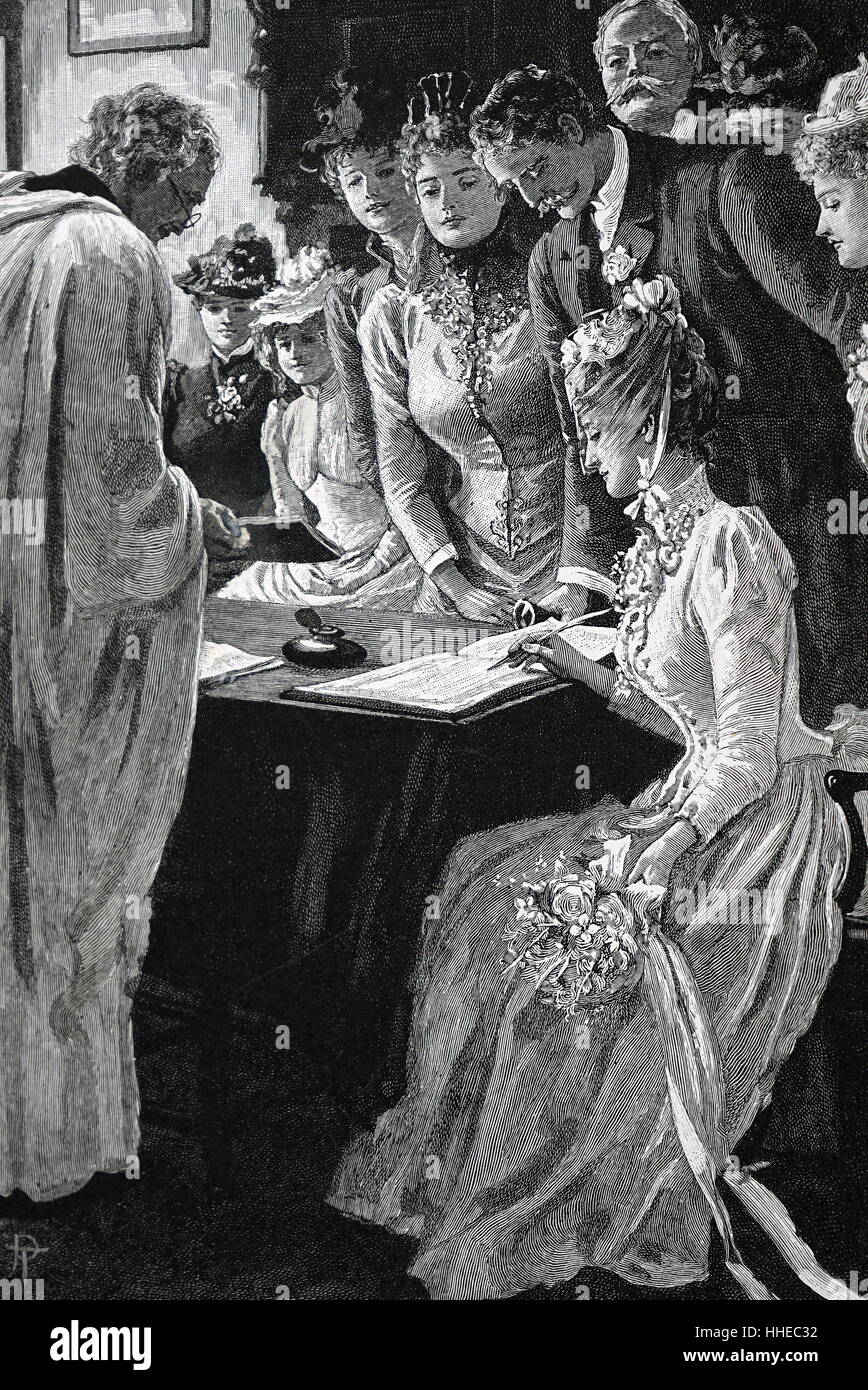 La signature du registre des mariages de Londres, 1891 Banque D'Images