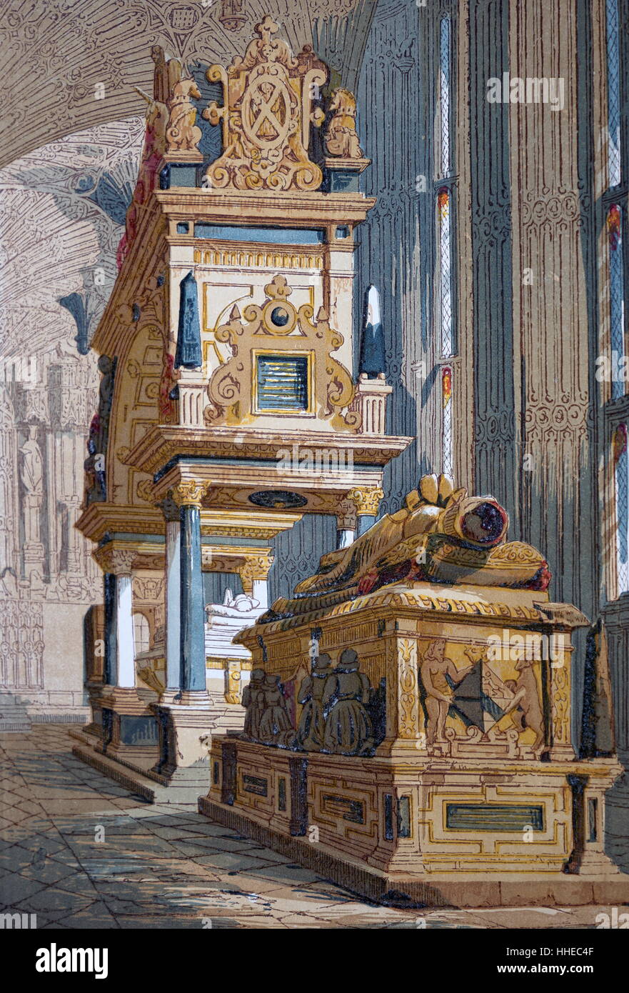 Tombe de Marie, Reine des Écossais (1542-87) à l'abbaye de Westminster, Londres Banque D'Images