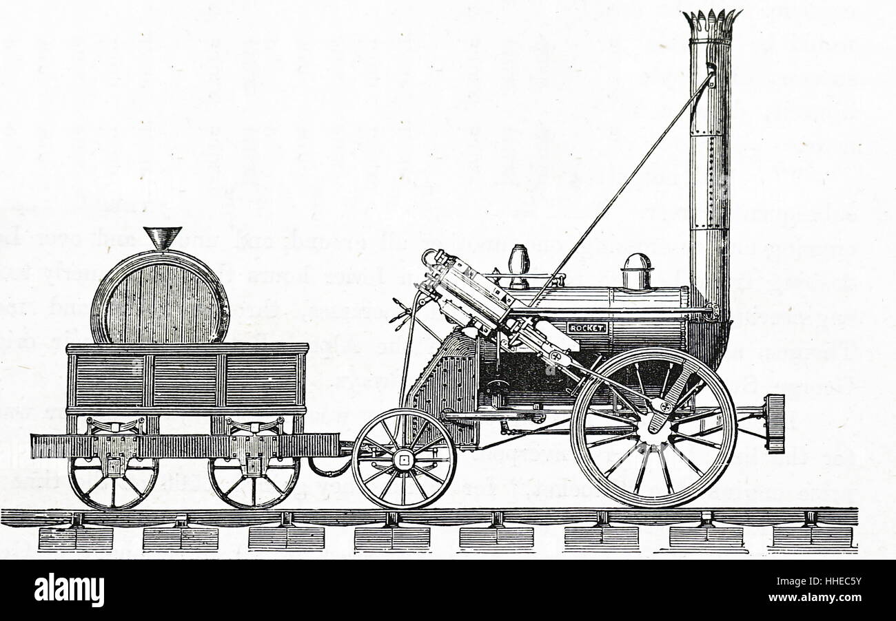 L 'Rocket' ; George Stephenson a locomotive qui a gagné le procès et a été utilisé Freckeisen à transporter de trains sur le chemin de Liverpool et Manchester : 1829 Banque D'Images
