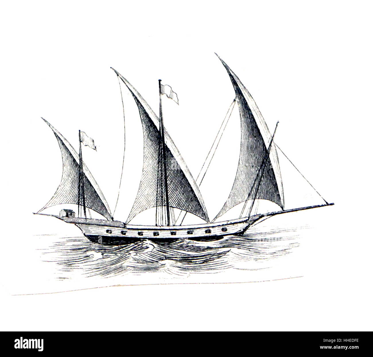 L'illustration de la petite trois-mâts navire 'la Méditerranée'. Xebec En date du 19e siècle Banque D'Images