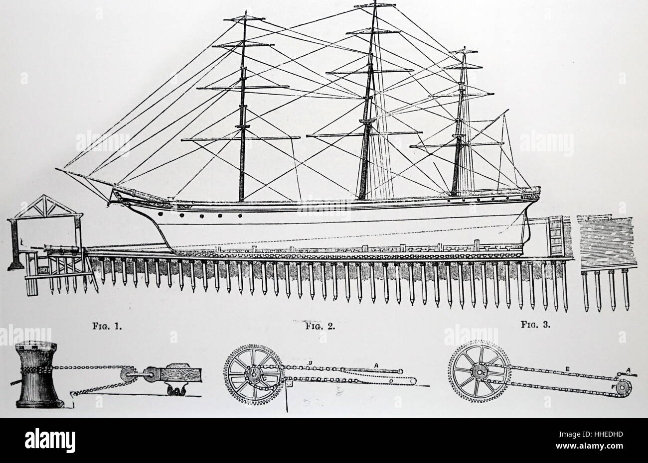 Schéma d'une cale sèche spécial pour le transport d'un navire pour les réparations conçu par Thomas Morton de Leith. En date du 19e siècle Banque D'Images