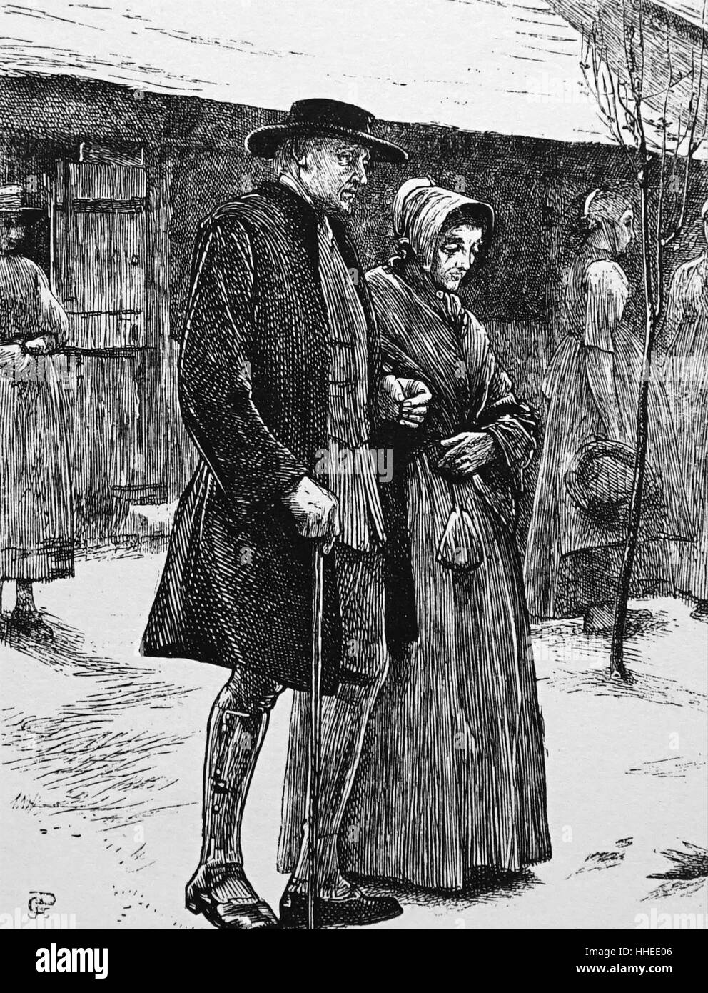 Gravure représentant un quaker mari et femme sur leur chemin à une réunion. En date du 17e siècle Banque D'Images
