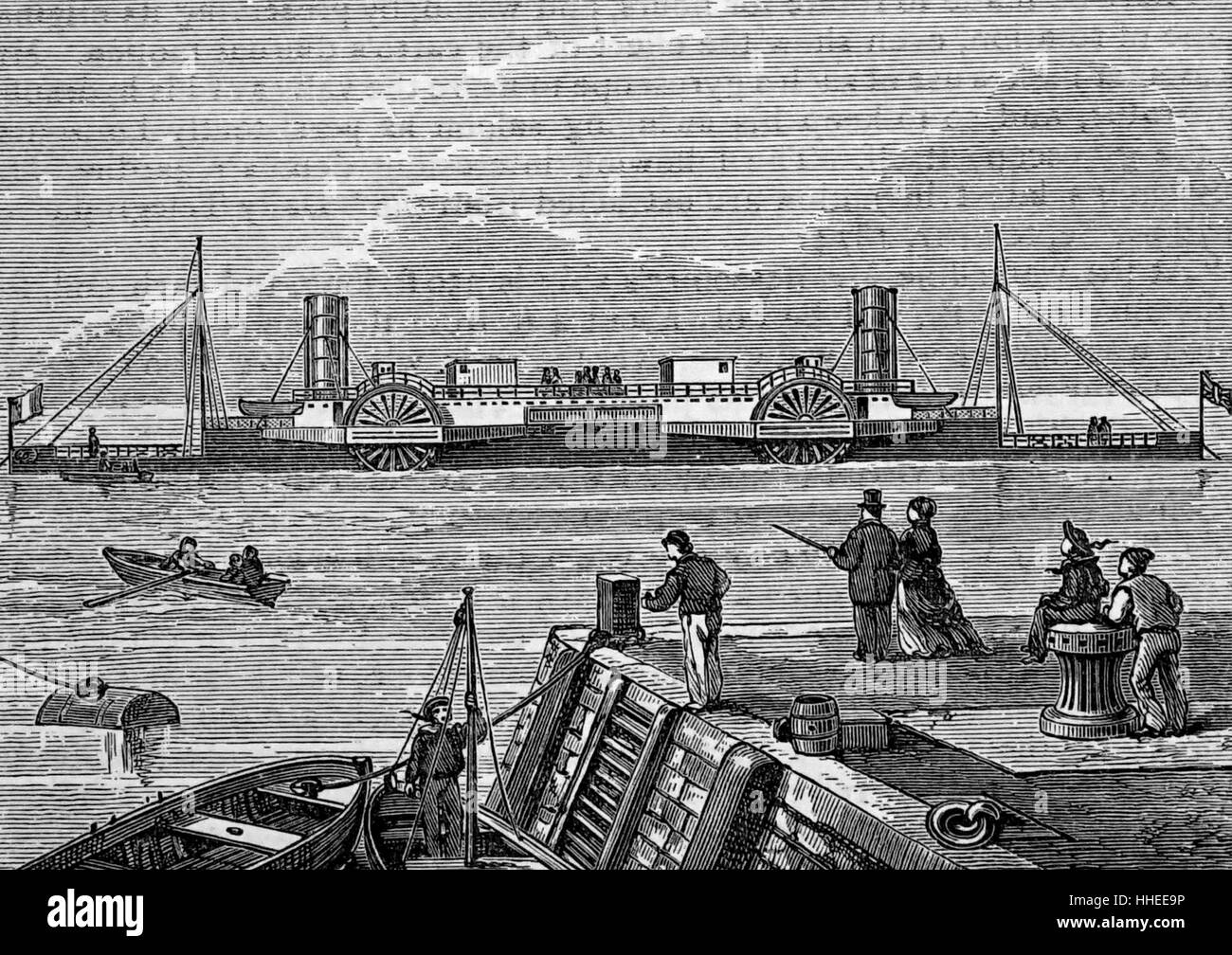 Gravure représentant Henry Bessemer's cross-channel steamer obstruant la jetée à Calais. En date du 19e siècle Banque D'Images