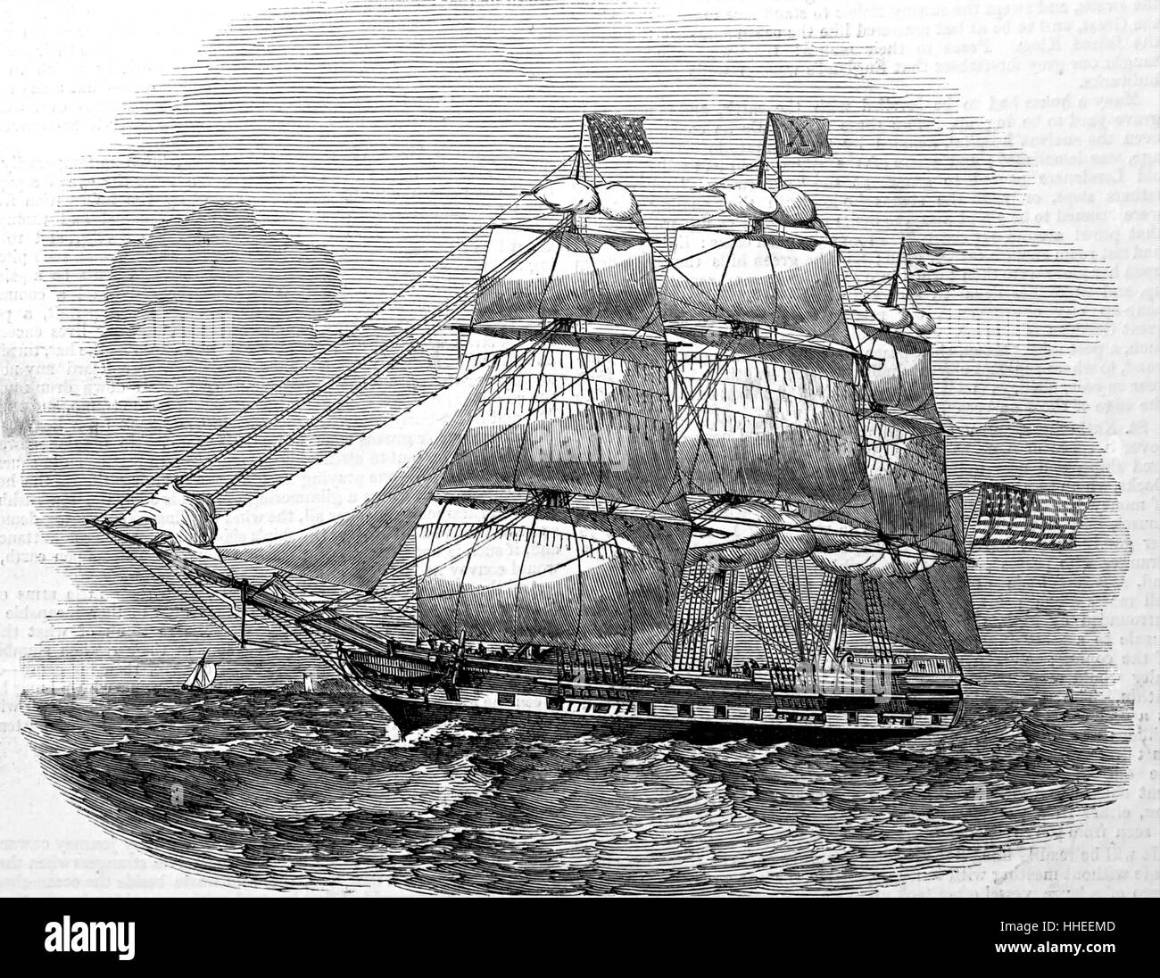 Illustration de l'American packet ship 'Devonshire' lors de l'exécuter de New York à Londres. En date du 19e siècle Banque D'Images