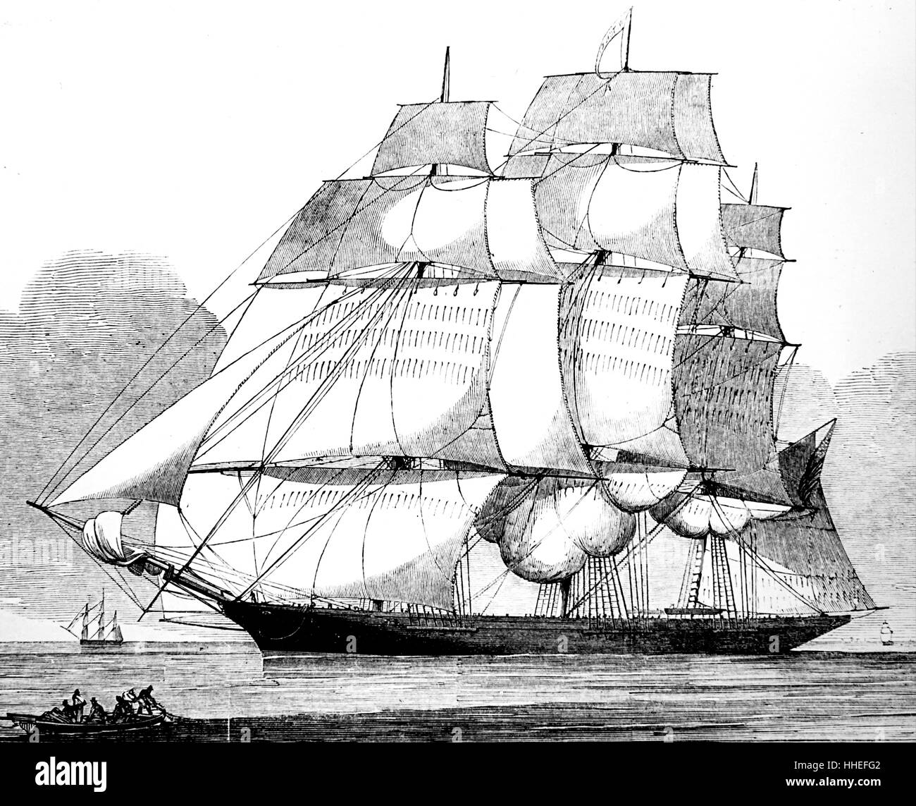 Gravure illustrant l'American tea clipper "sorcière de la vague de la Tamise". En date du 19e siècle Banque D'Images