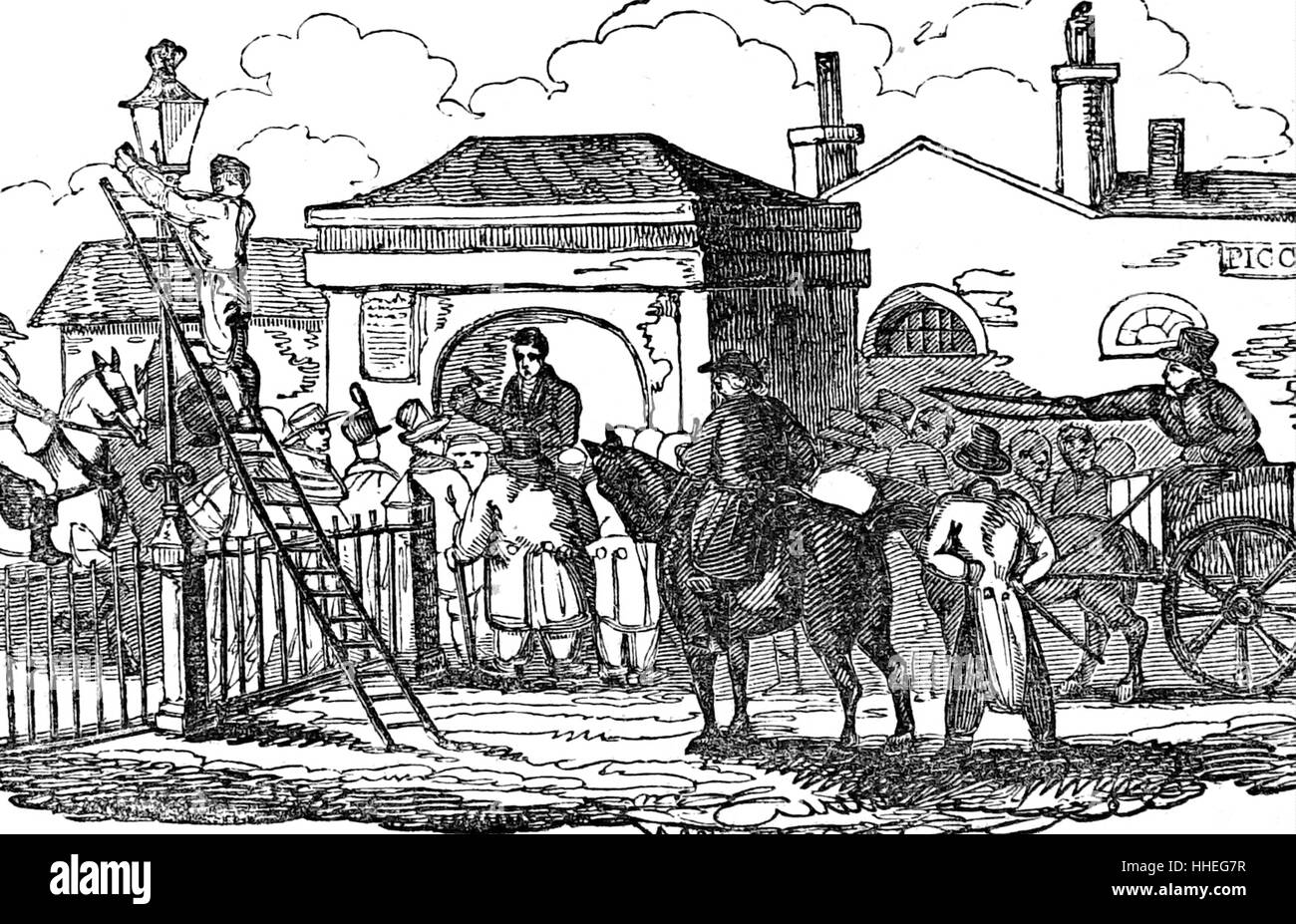 Gravure d'un numéro de chambre et sans frais d'entrée de Hyde Park Corner, London. En date du 19e siècle Banque D'Images