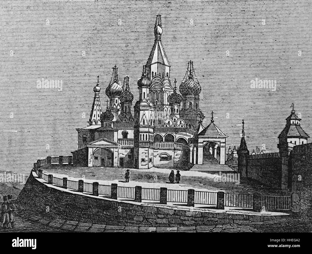 Gravure représentant la cathédrale de Saint Basil, une église à la place Rouge à Moscou, Russie. En date du 19e siècle Banque D'Images