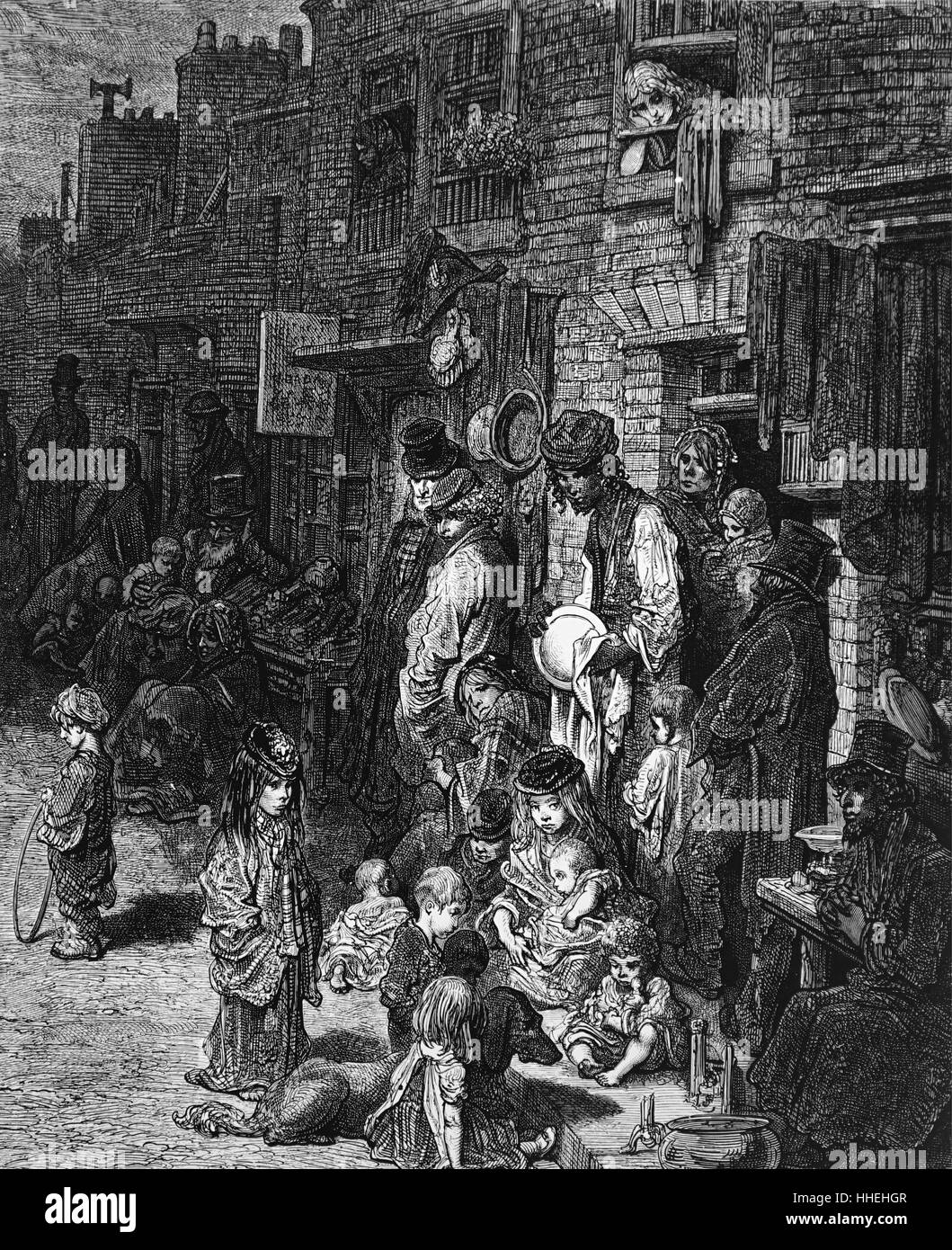 Gravure représentant Wentworth Street, Whitechapel, Londres. En date du 19e siècle Banque D'Images