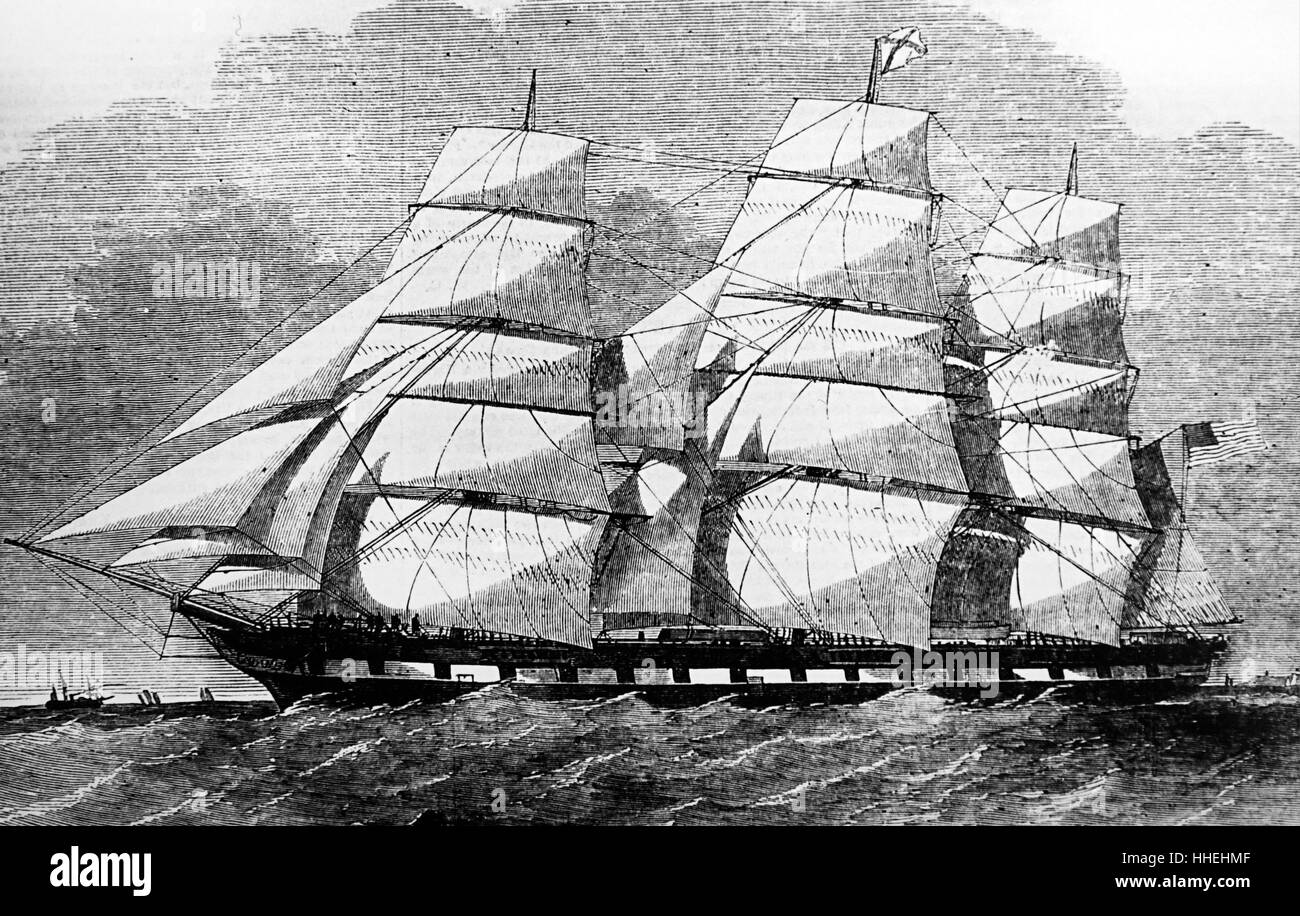 Portrait de l'American sailing ship "ville de Mobile' arrivant dans East India Docks avec une cargaison de blé. En date du 19e siècle Banque D'Images