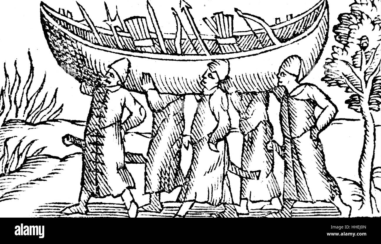 Woodcut print de muscovite brigands en route pour commettre un crime. En date du 16e siècle Banque D'Images