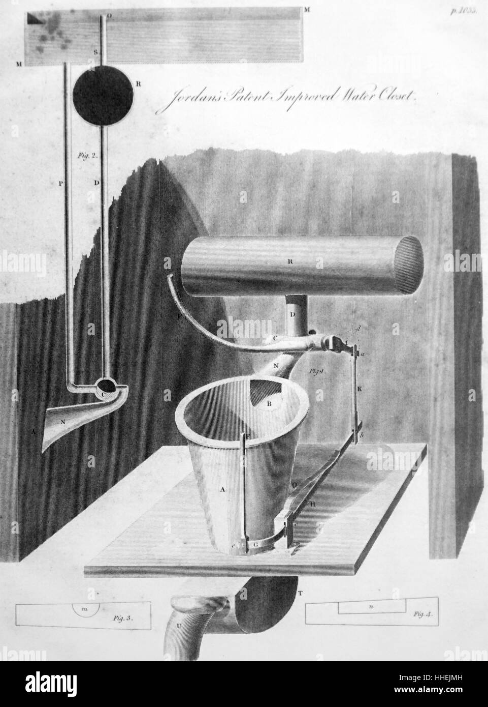 Gravure représentant un water closet par Jennings de Lambeth, avec siège relevable retiré. En date du 19e siècle Banque D'Images