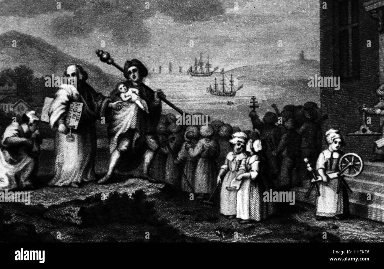 La gravure intitulée 'Les enfants trouvés" par H. Setchell après William Hogarth (1697-1764), peintre, graveur britannique satirique illustré, de critique sociale, et caricaturiste. En date du 18e siècle Banque D'Images