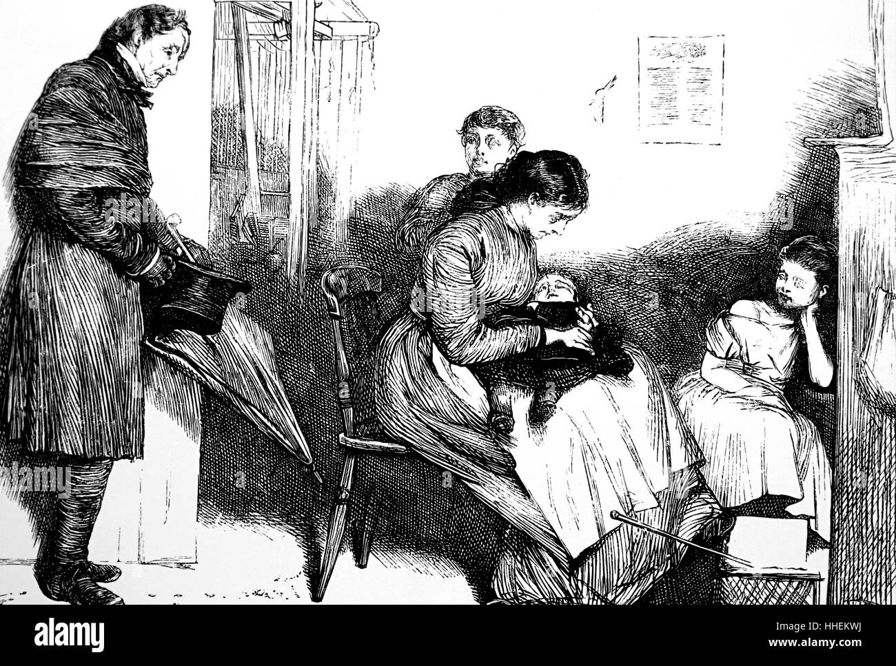 Illustration représentant une mère d'allaiter son enfant mourant. Illustré par George John Pinwell (1842-1875) de l'eau britannique-coloriste et illustratrice. En date du 19e siècle Banque D'Images