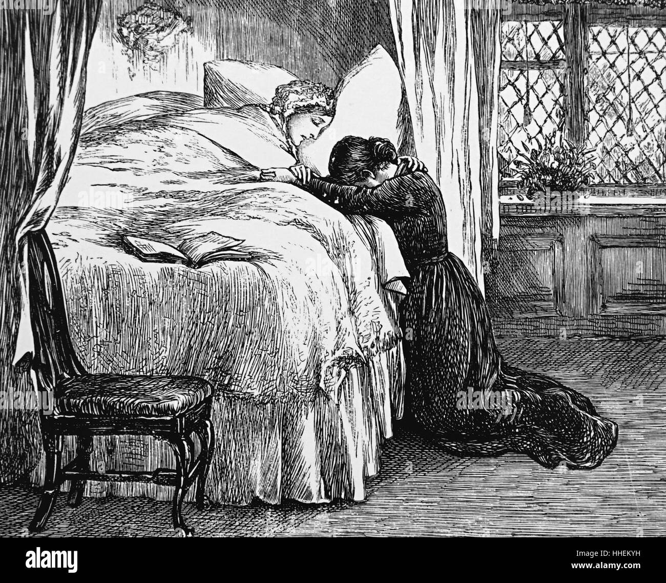 Illustration représentant une fille et mère malade. Illustré par Mary Ellen Edwards (1838-1934) un artiste anglais et prolifique d'illustrateur de livres pour enfants. En date du 19e siècle Banque D'Images