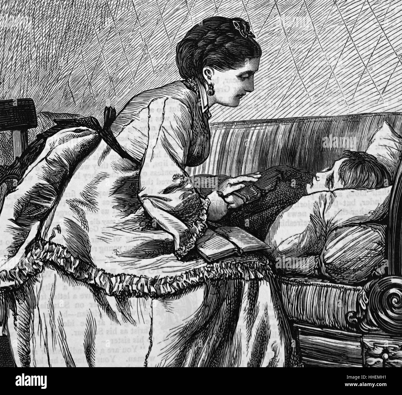Illustration représentant une mère son apaisante enfant mourant. En date du 19e siècle Banque D'Images