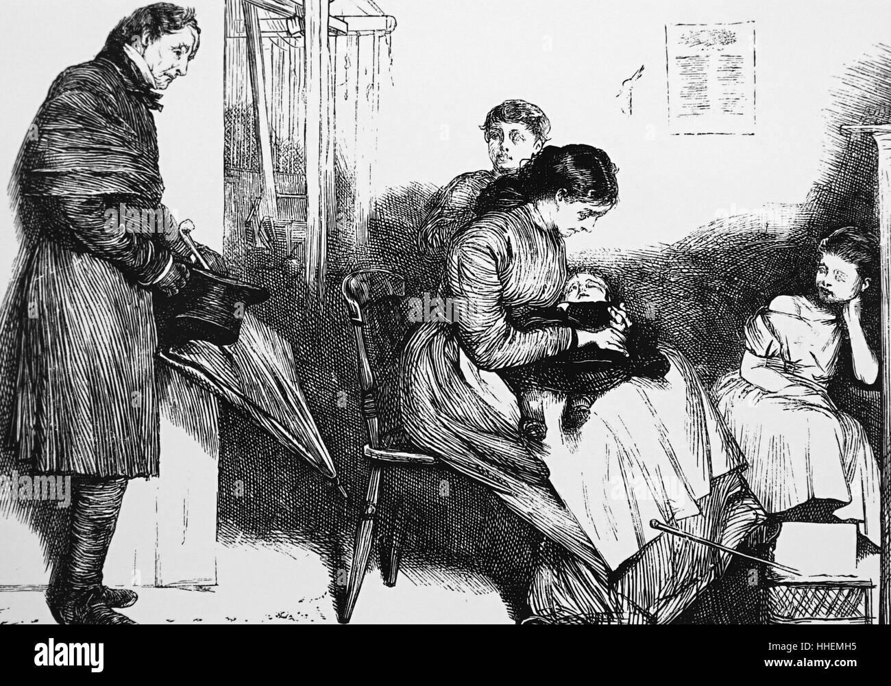 Illustration représentant une mère d'allaiter son enfant mourant. Illustré par George John Pinwell (1842-1875) de l'eau britannique-coloriste et illustratrice. En date du 19e siècle Banque D'Images