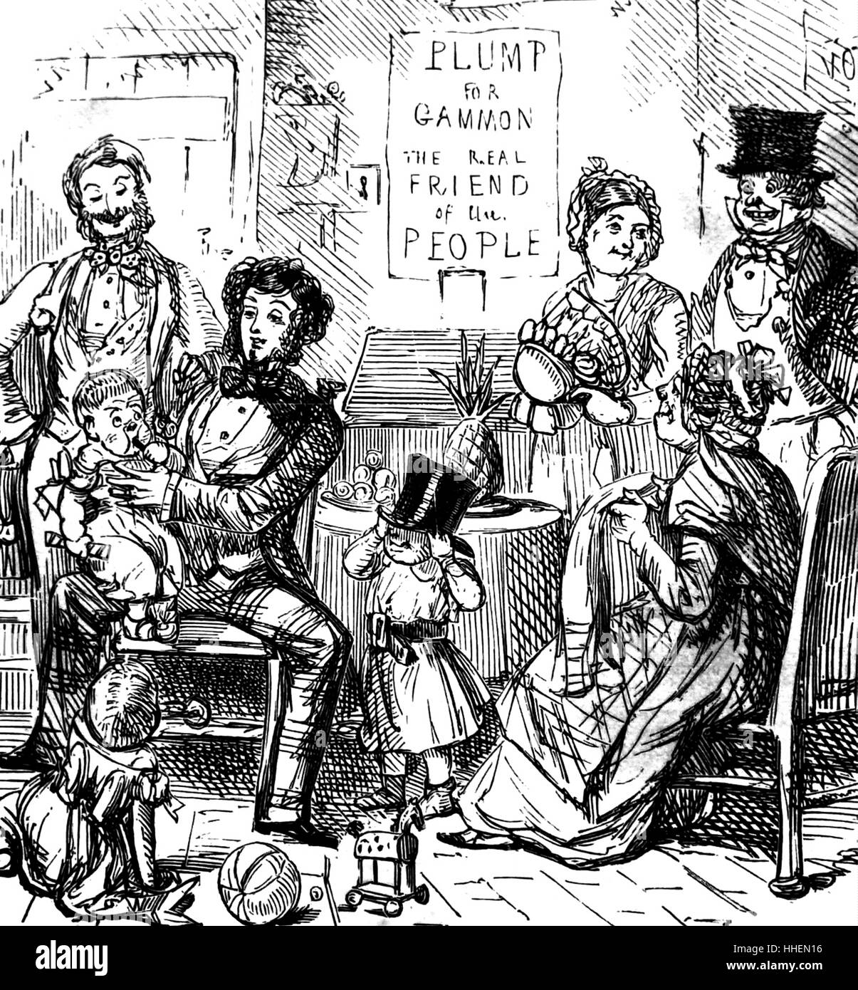 Caricature représentant les membres d'une famille de première classe, de passer du temps ensemble dans un magasin. Illustré par John Leech (1817-1864), un caricaturiste et illustrateur français. En date du 19e siècle Banque D'Images