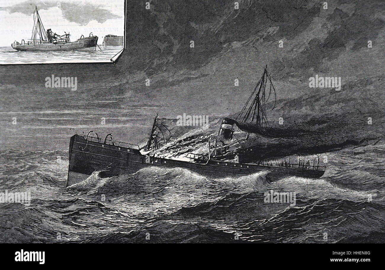 Illustration représentant l'incendie de la vis "steamer olway' sur son chemin de Belfast à Swansea. En date du 19e siècle Banque D'Images