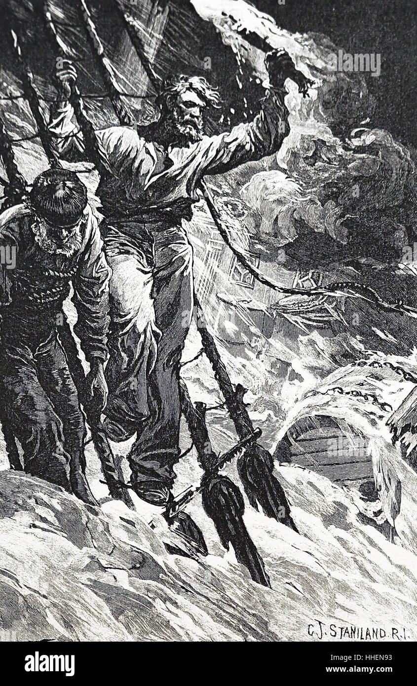 Les marins naufragés illustration en attente de secours. En date du 19e siècle Banque D'Images