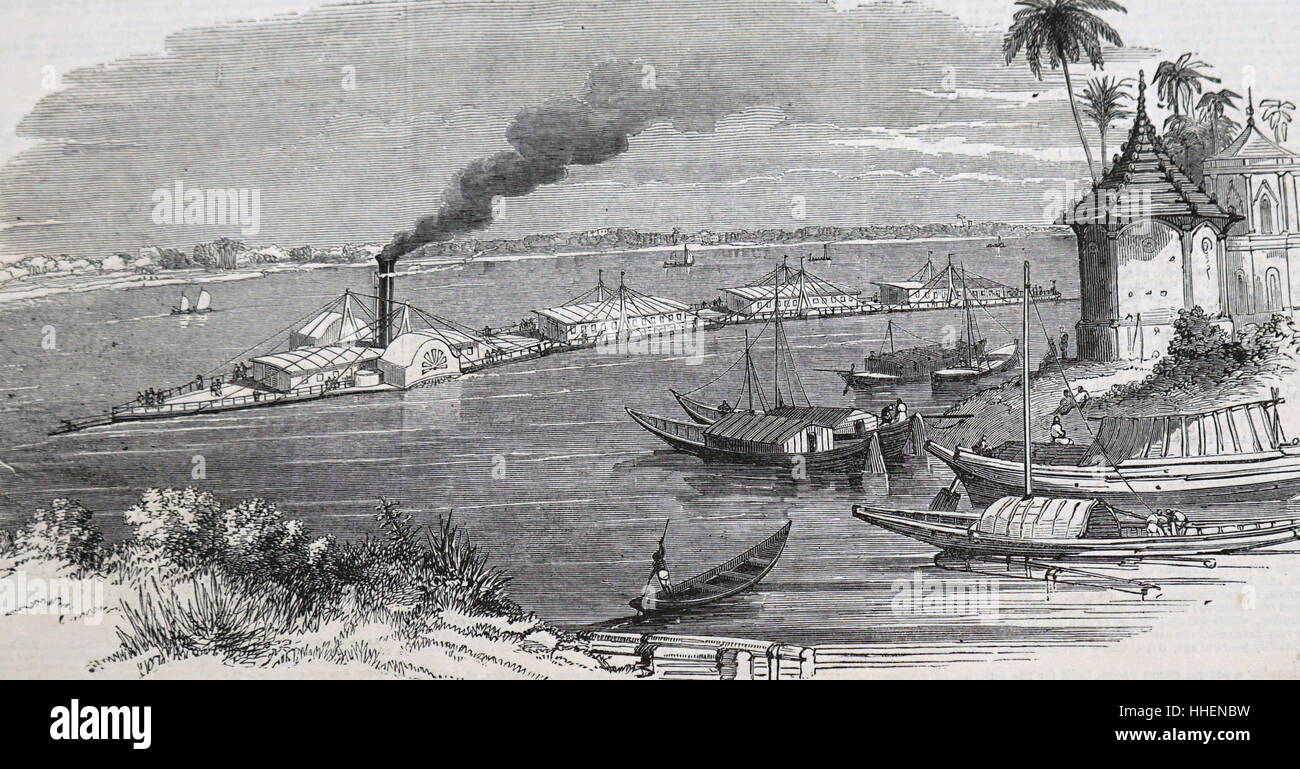 Illustration représentant un train à vapeur de la rivière. En date du 19e siècle Banque D'Images