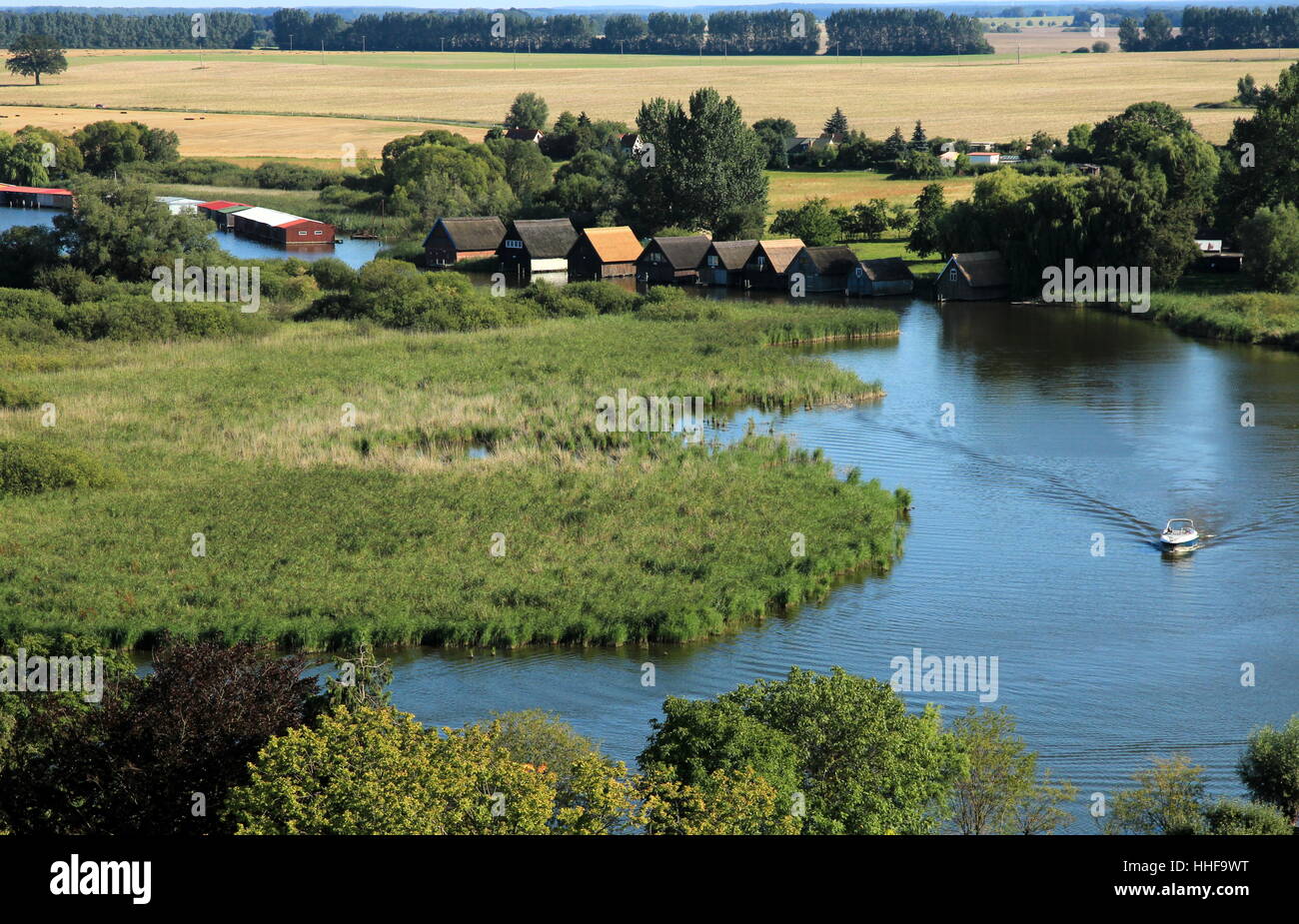 Parc national, sport aquatique, Mecklembourg, bateau à moteur, d'un hangar à bateaux, l'eau salée, Banque D'Images