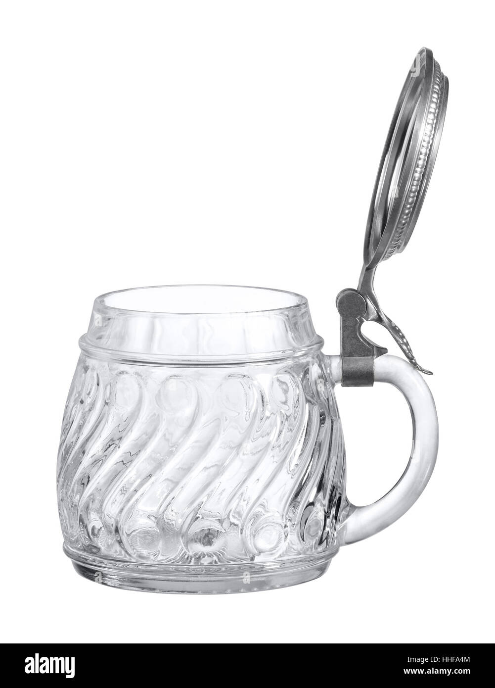 La photographie de studio d'un beer mug en verre avec bouchon métallique en blanc retour Banque D'Images