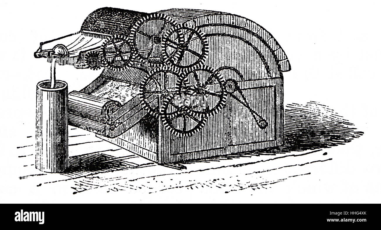 Finition - carte. La deuxième machine à travers lequel le coton a été adopté pour la filature. Après passage dans le disjoncteur - carte avec les dents plus grossier. Daté de 1845. Banque D'Images
