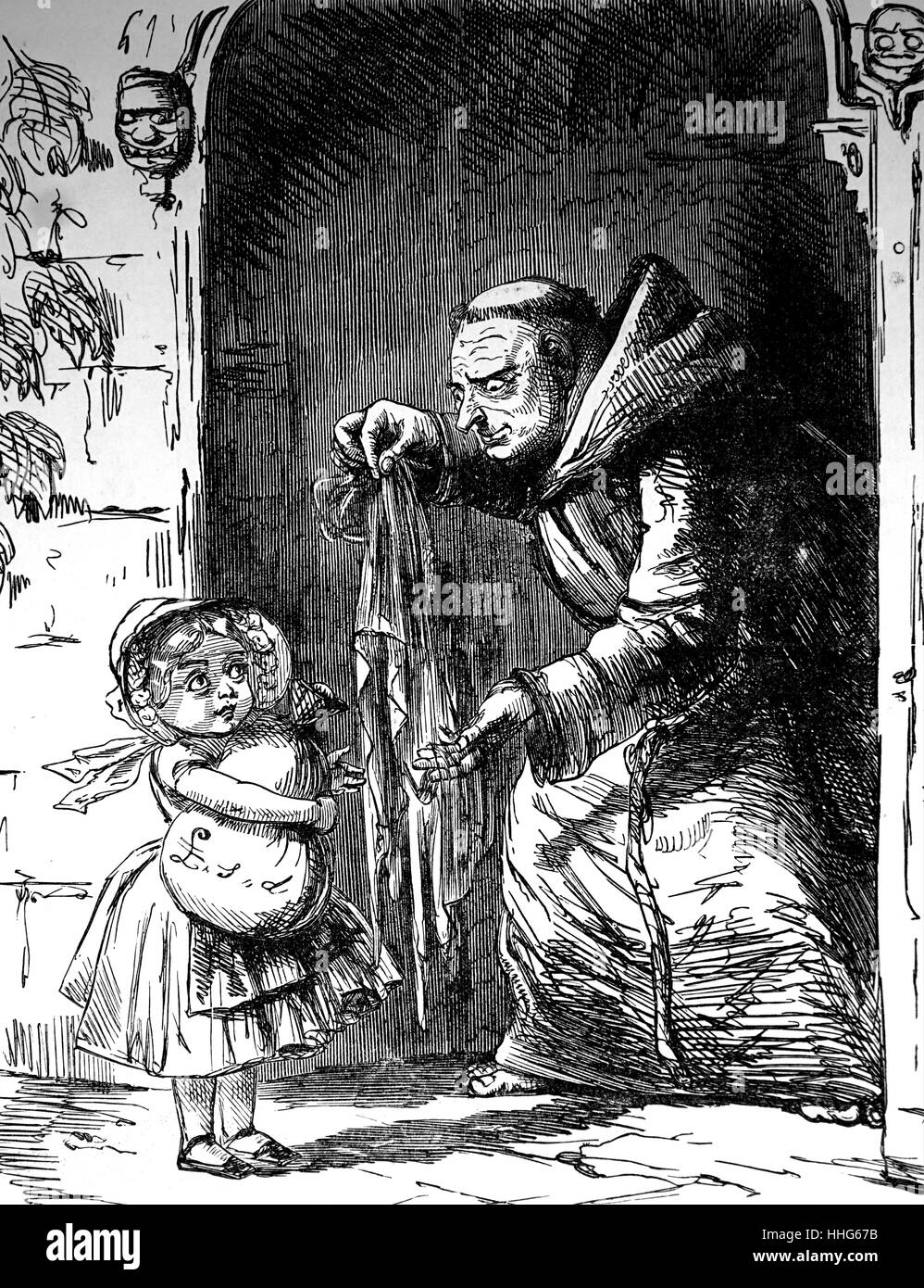 Caricature de 'Punch' Magazine, montrant un prêtre tous trop désireux de prendre un enfant pour bénéficier de l'église d'épargne 1851 Banque D'Images