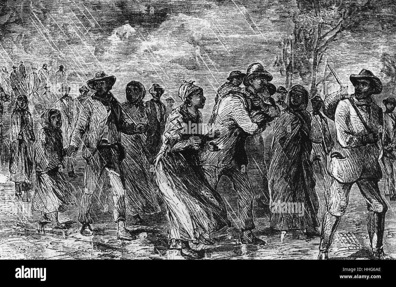 Ces esclaves fugitifs fuient le Maryland à New York par voie de l'Underground Railroad. 1850. Banque D'Images