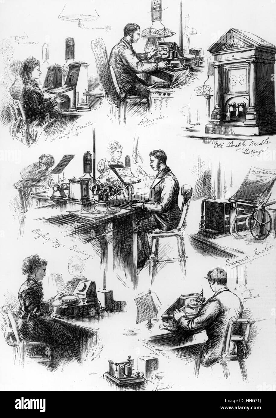 Établissement central Telegraph ; Londres ; montrant divers instruments en usage. 1874. Banque D'Images