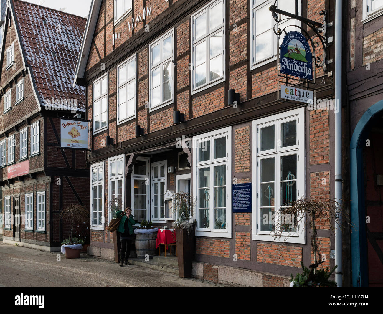 Maisons à colombages et inn Goldner Engel, Harburger Schloßstra0e, Hambourg-harburg Allemagne Europe Banque D'Images