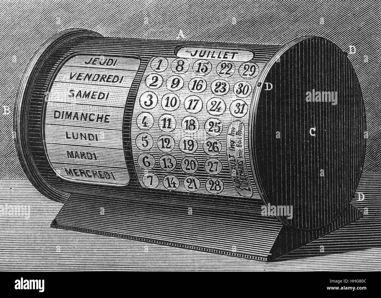 Calendrier perpetuel de M. A. Gouauit. 1885. Un calendrier perpétuel un  calendrier est valable pour de nombreuses années ; habituellement conçus  pour permettre le calcul de la journée de la semaine pour