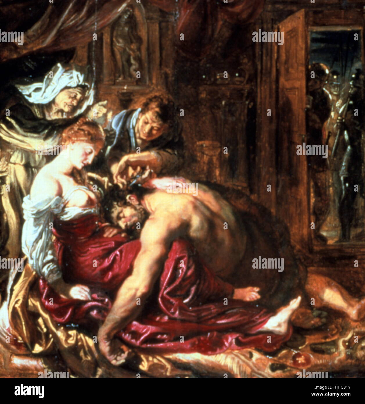 Samson et Delilah C. 1604/1614 ; Huile sur panneau, (Cincinnati Art Museum). Par Peter Paul Rubens (1577 - 1640). Rubens est né à Siegen en Allemagne, mais de l'âge de 10 ans il a vécu et est allé à l'école d'Anvers, en Belgique, où il est devenu un important artiste flamand. Banque D'Images