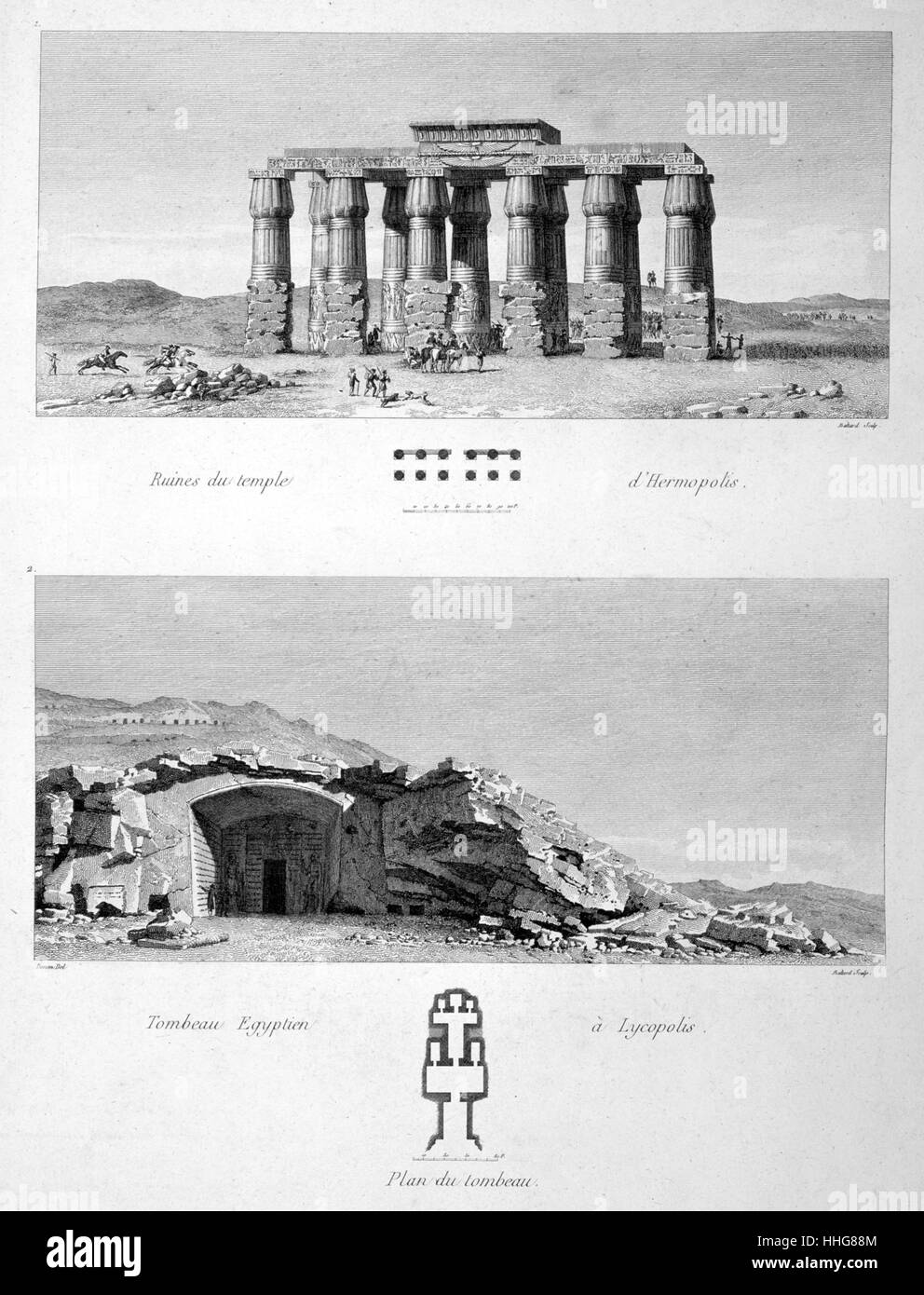 Ruines du temple et de la tombe, l'Égypte, l'entrée 1841 par Hector Horeau (1801-1872. Banque D'Images