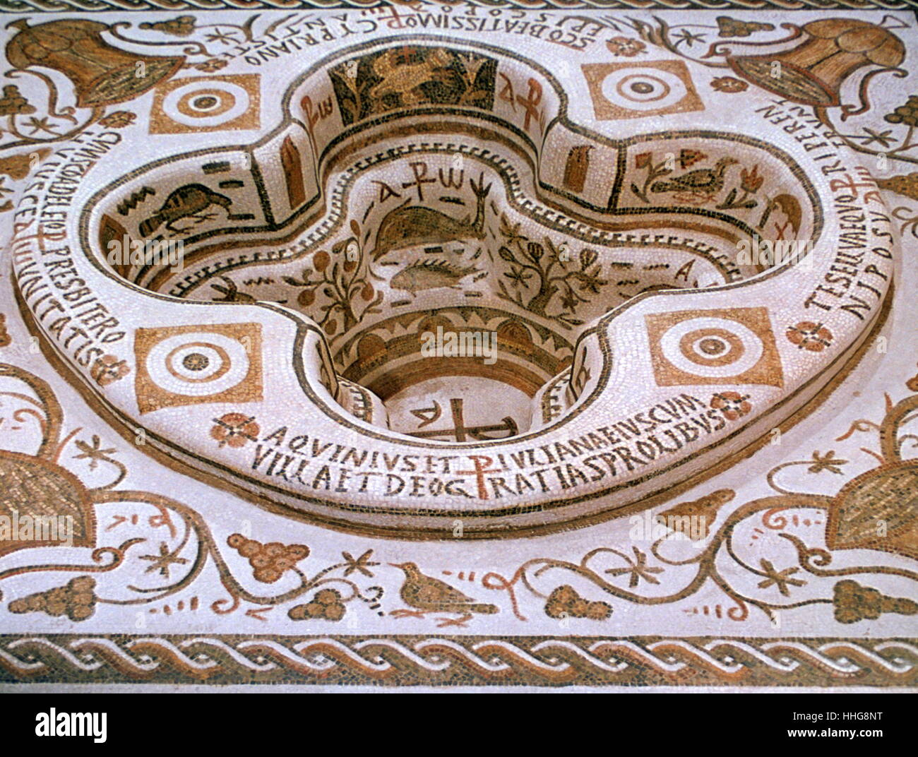 Sol en mosaïque romaine d'Afrique du Nord. Sixième siècle ap. Bardo Musée National de Préhistoire et d'Ethnographie, Tunisie Banque D'Images