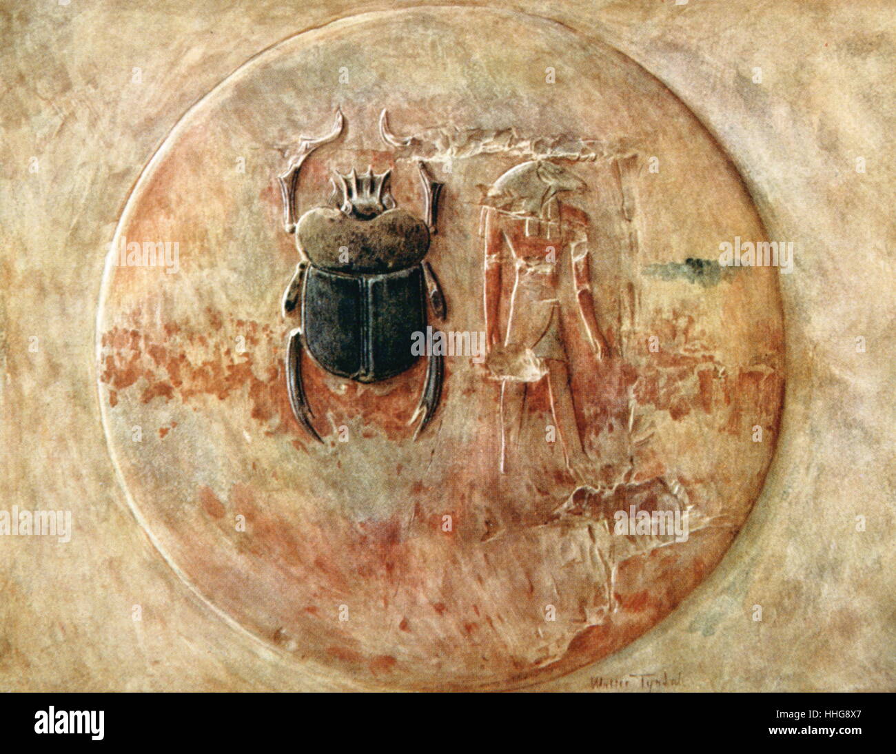 Pharaon Seti 1er ; le sceau du tombeau : Le scarabée et le bélier à la tête de l'énergie de Khnoum. Menmaatre Seti I, un pharaon du Nouvel Empire xixe dynastie égyptienne, (1290 avant J.-C. à 1279). Seti était le fils de Ramsès I et père de Ramsès II. Bien préservé du Seti tombe (KV17) a été trouvé en 1817 par Giovanni Battista Belzoni, dans la Vallée des Rois. Banque D'Images