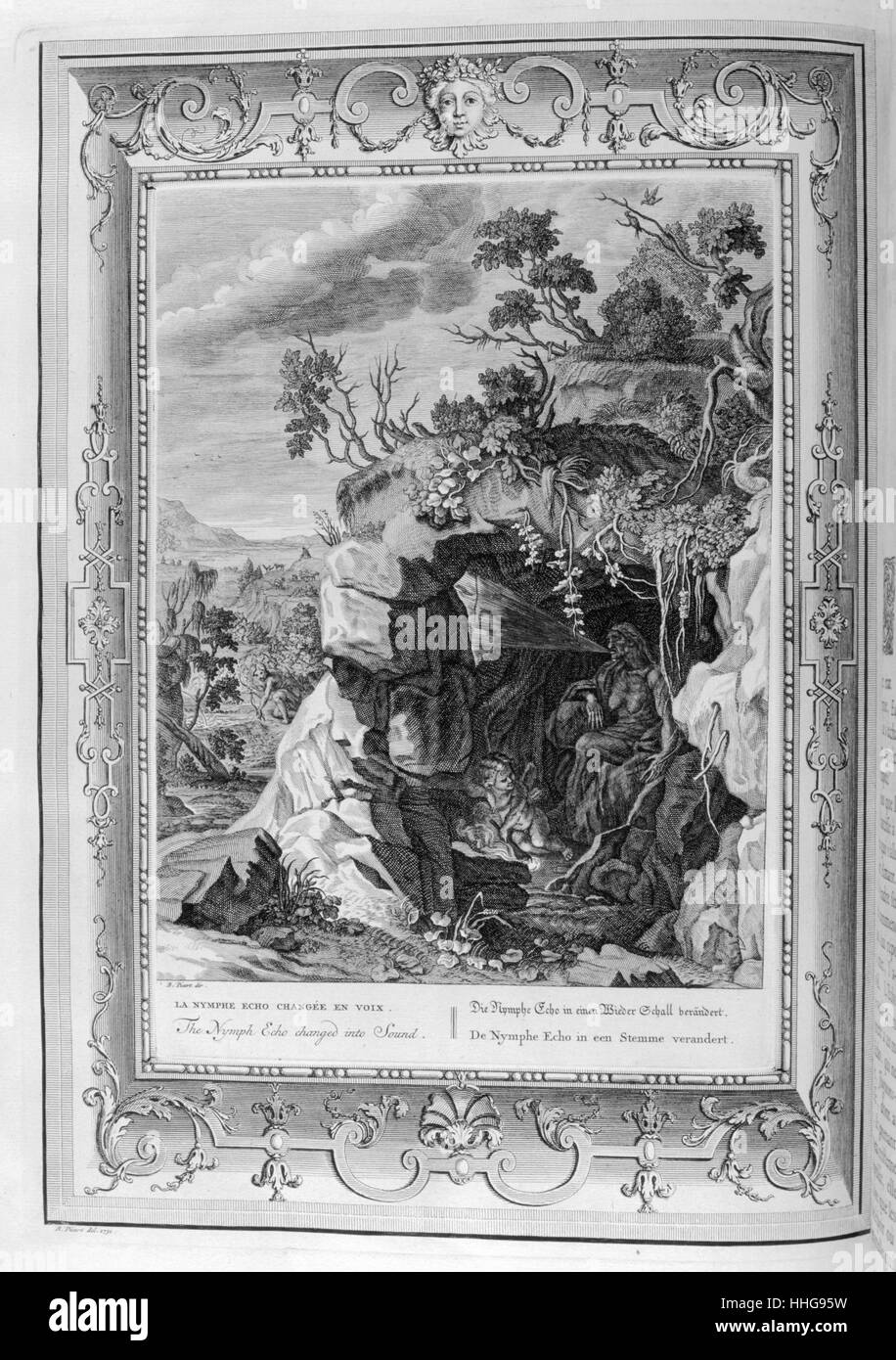 Echo a changé sa voix à parler comme une vieille femme. Illustration gravée à partir de 'Le temple des Muses", 1733. Banque D'Images