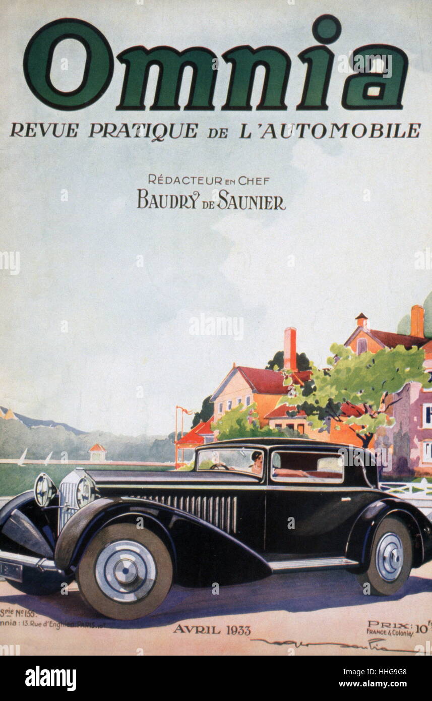 Couverture de magazine AUTOMOBILE 1933 Omnia par Roger Soubie 1898 - 1984 illustrateur et dessinateur français ; Banque D'Images