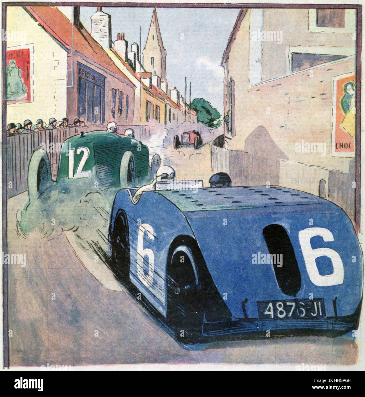 La Bugatti Type 32, voiture (en bleu), communément appelé le réservoir de Tours, était une voiture de course construite en 1923. Scène du Grand Prix de France 1923 est un Grand Prix qui a eu lieu à Tours le 2 juillet 1923 Banque D'Images