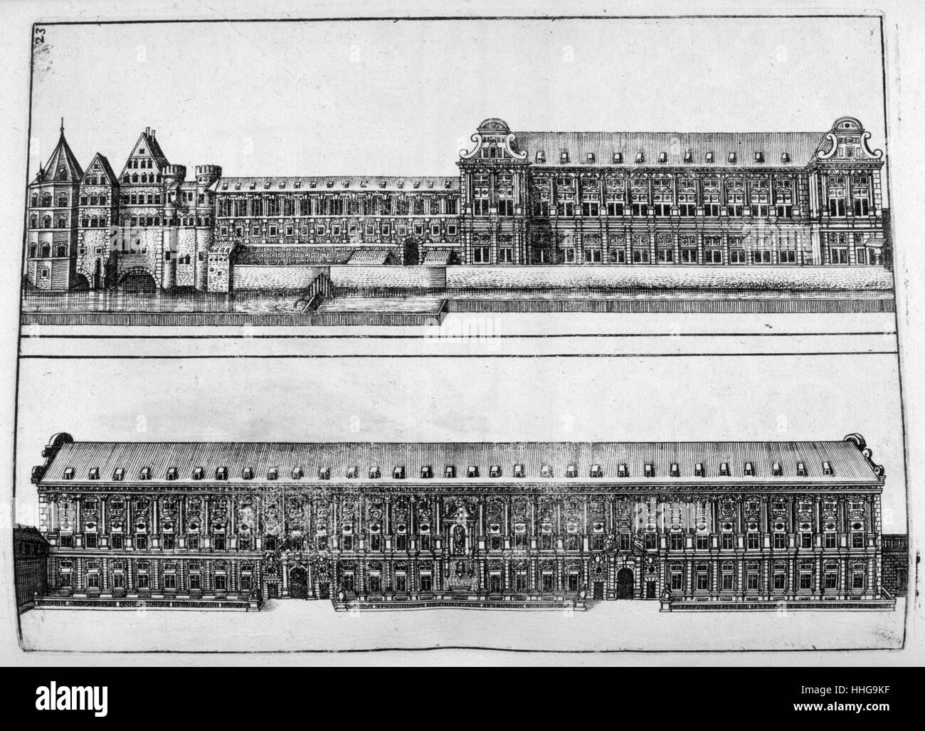 Chateau à Paris France. Illustration de l'architecture du xviie siècle livre 'Architectura Curiosa Nova' 1664, par Bocklern Georgium Banque D'Images