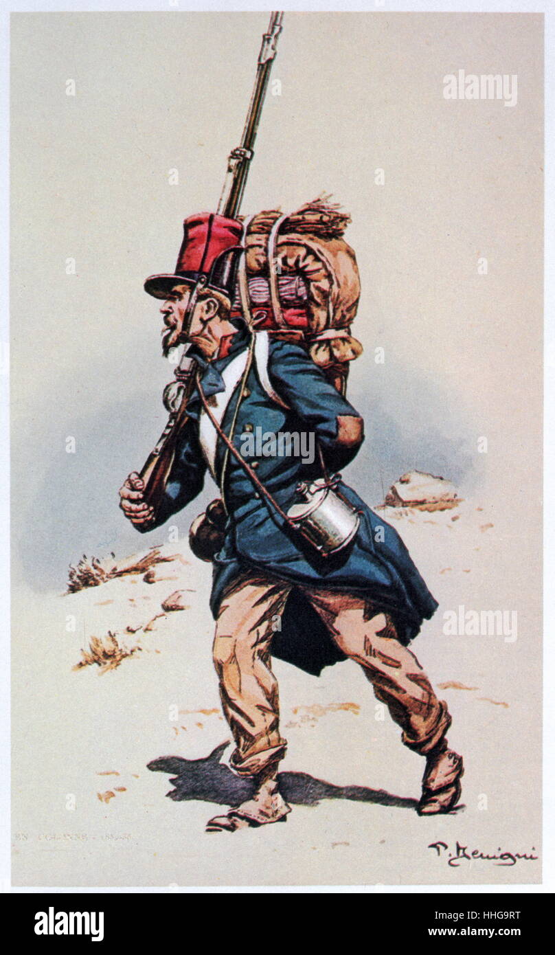 Légion étrangère française, soldat, des marches avec des back-pack 1825 Banque D'Images