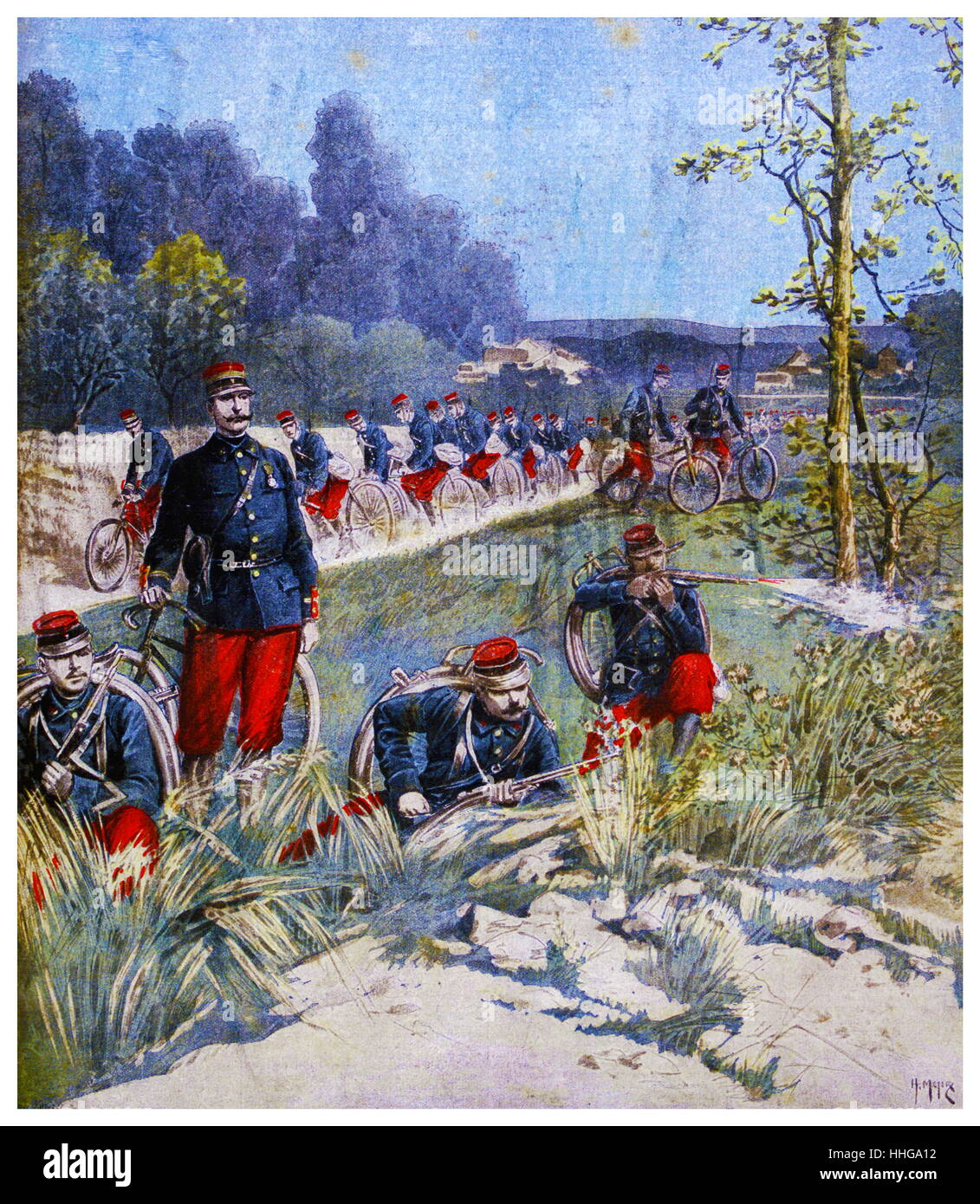 Tirage Vintage Sur Citrate - Cyclistes De L'armée Espagnole à Valencia, 1908