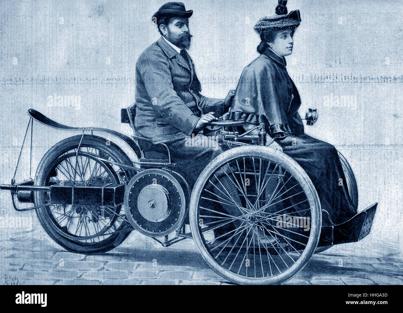 Par Léon Bollée 1895 Tandem Automobiles, une société française fondée par Léon Bollée au Mans. La première 'Voiturette' construit par Léon Bollée en 1895 était un tandem à trois roues animées par un seul cylindre 3-CH et transmission par courroie. Banque D'Images