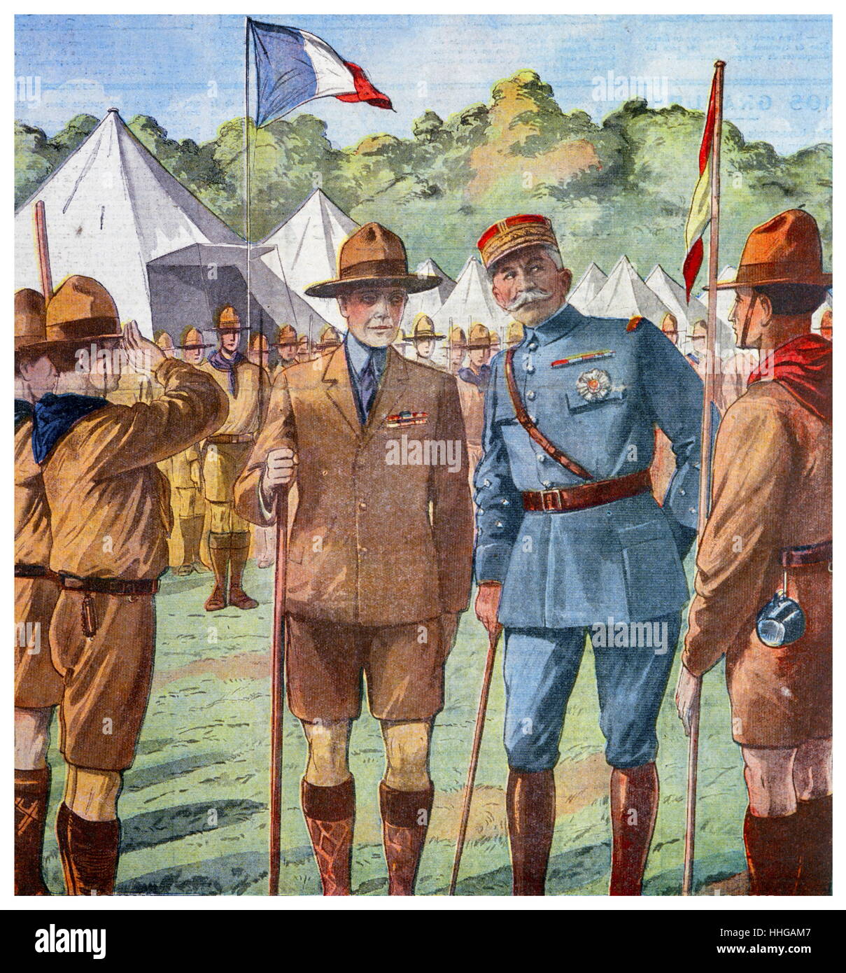 Illustration montrant l'inspection des scouts français par Édouard VIII (puis Prince Edward), et le général Louis Lyautey, un général de l'armée française et administrateur des colonies. à partir d'une question de 1929 "Le Petit Journal. Banque D'Images