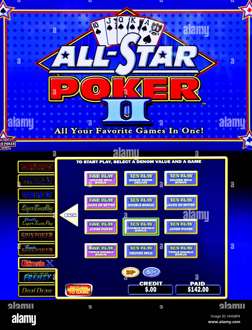 Toutes les étoiles de l'écran de la machine de jeu Poker II Banque D'Images