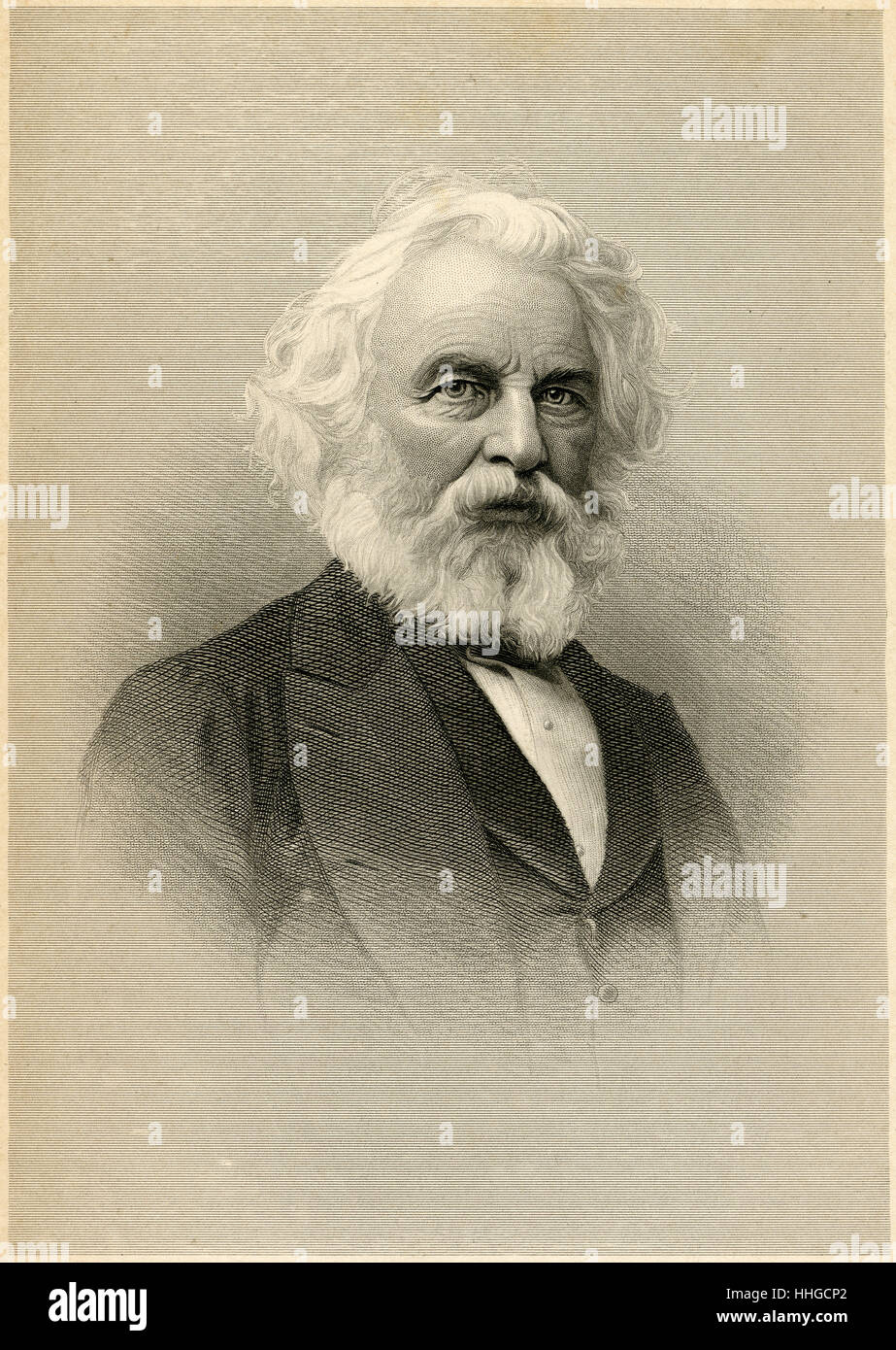 C Antique1890 gravure, Henry Wadsworth Longfellow. Henry Wadsworth Longfellow (1807-1882) était un poète et éducateur américain dont les œuvres : 'Paul Revere's Ride", le chant de Hiawatha, et Evangeline. SOURCE : gravure originale. Banque D'Images