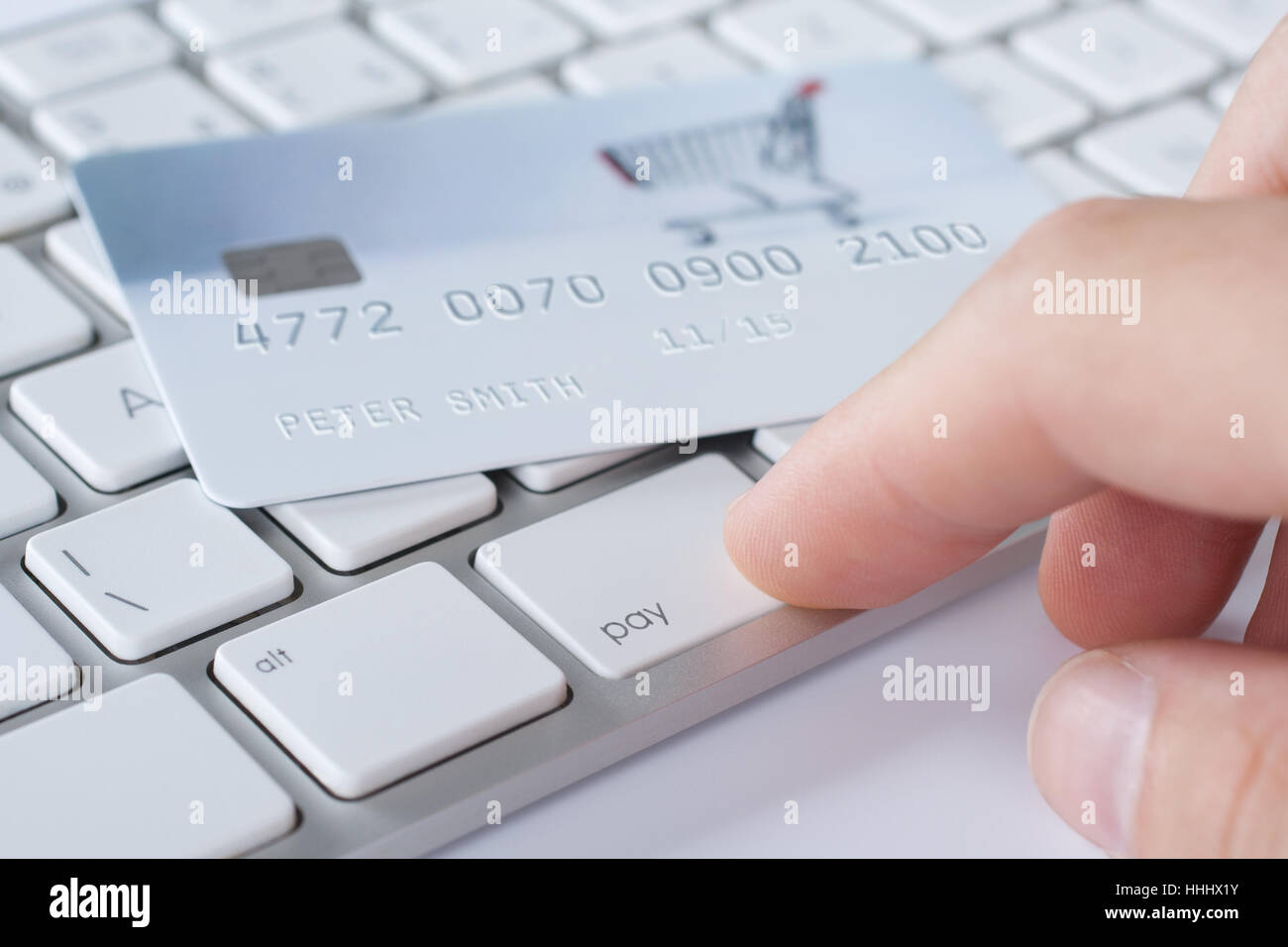 Payer par carte bancaire,,, ebanking, en ligne, de l'électronique, de la rémunération, de la main, clavier, modèle, Banque D'Images