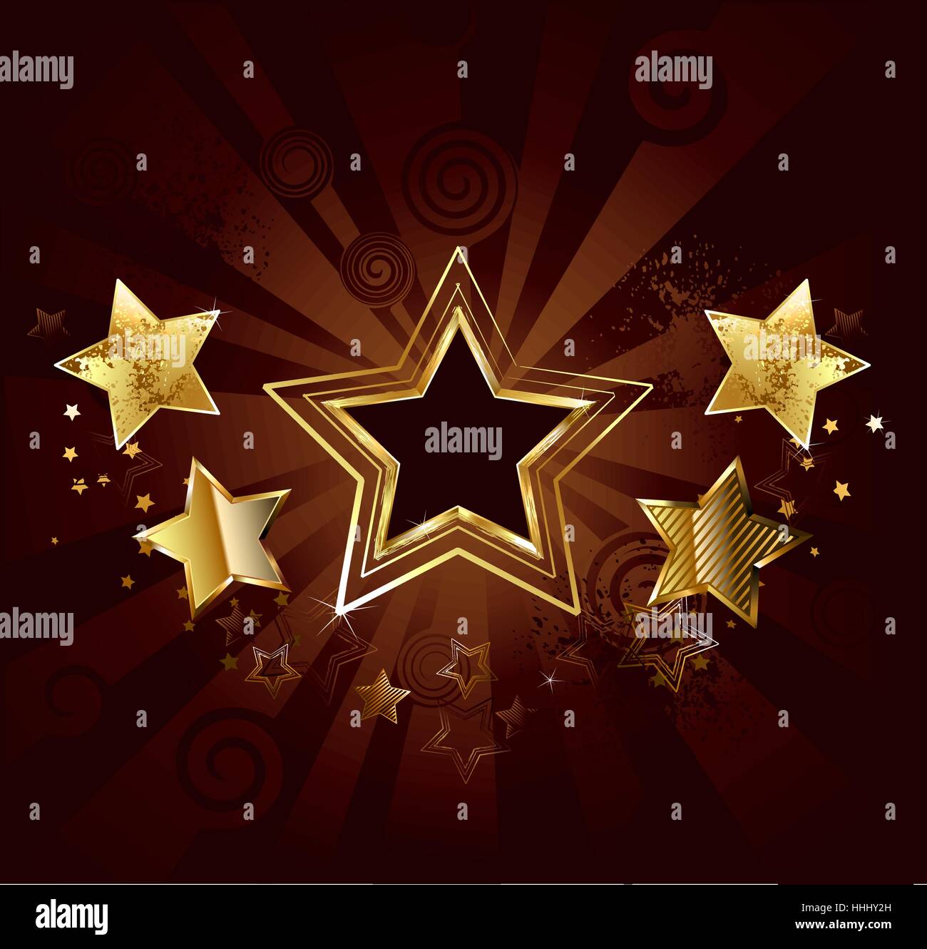 Dark star avec étoiles d'or sur fond marron ancien Illustration de Vecteur