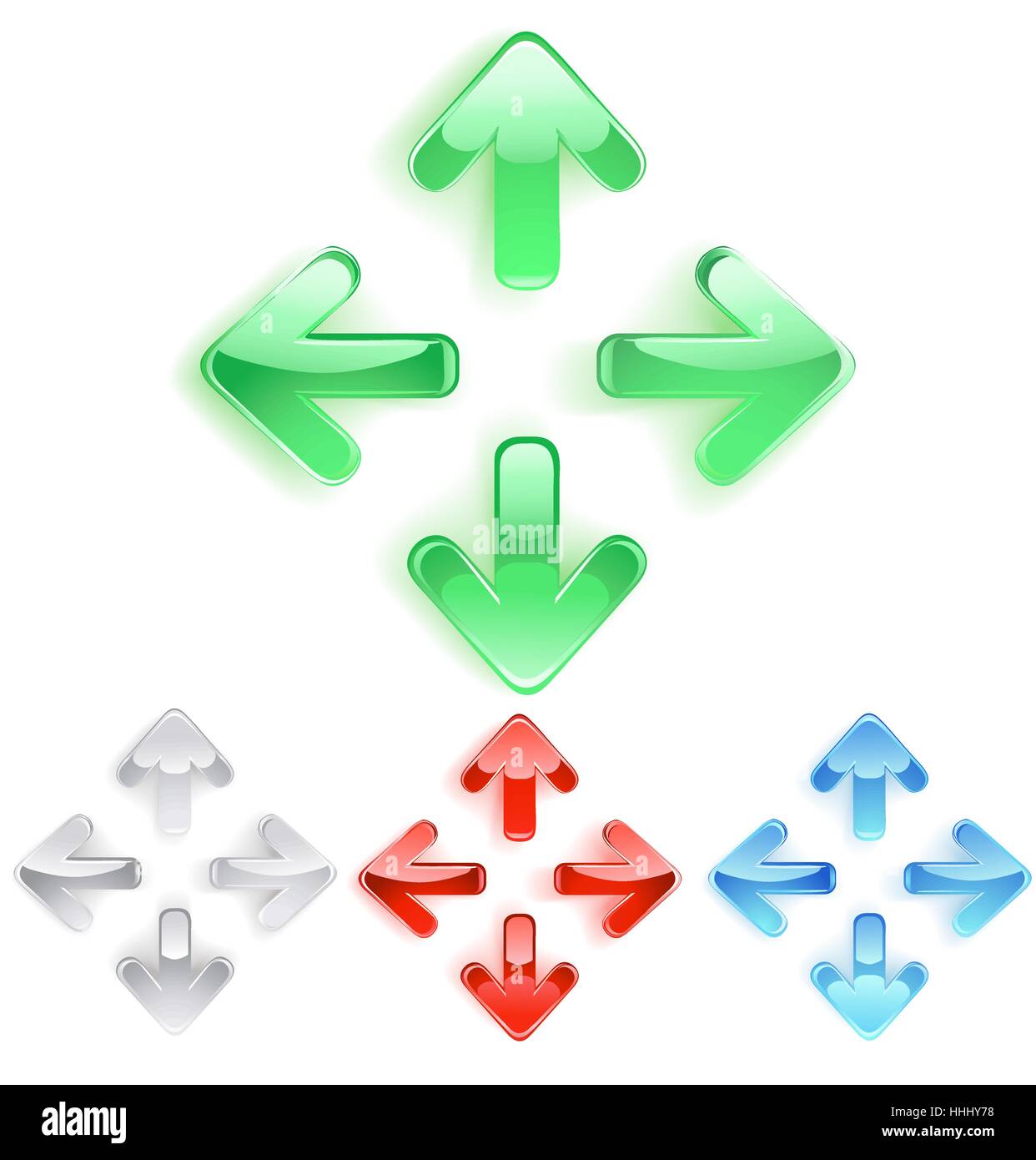 Symbole à trois dimensions de flèches de la lisse en verre lumineux. Illustration de Vecteur