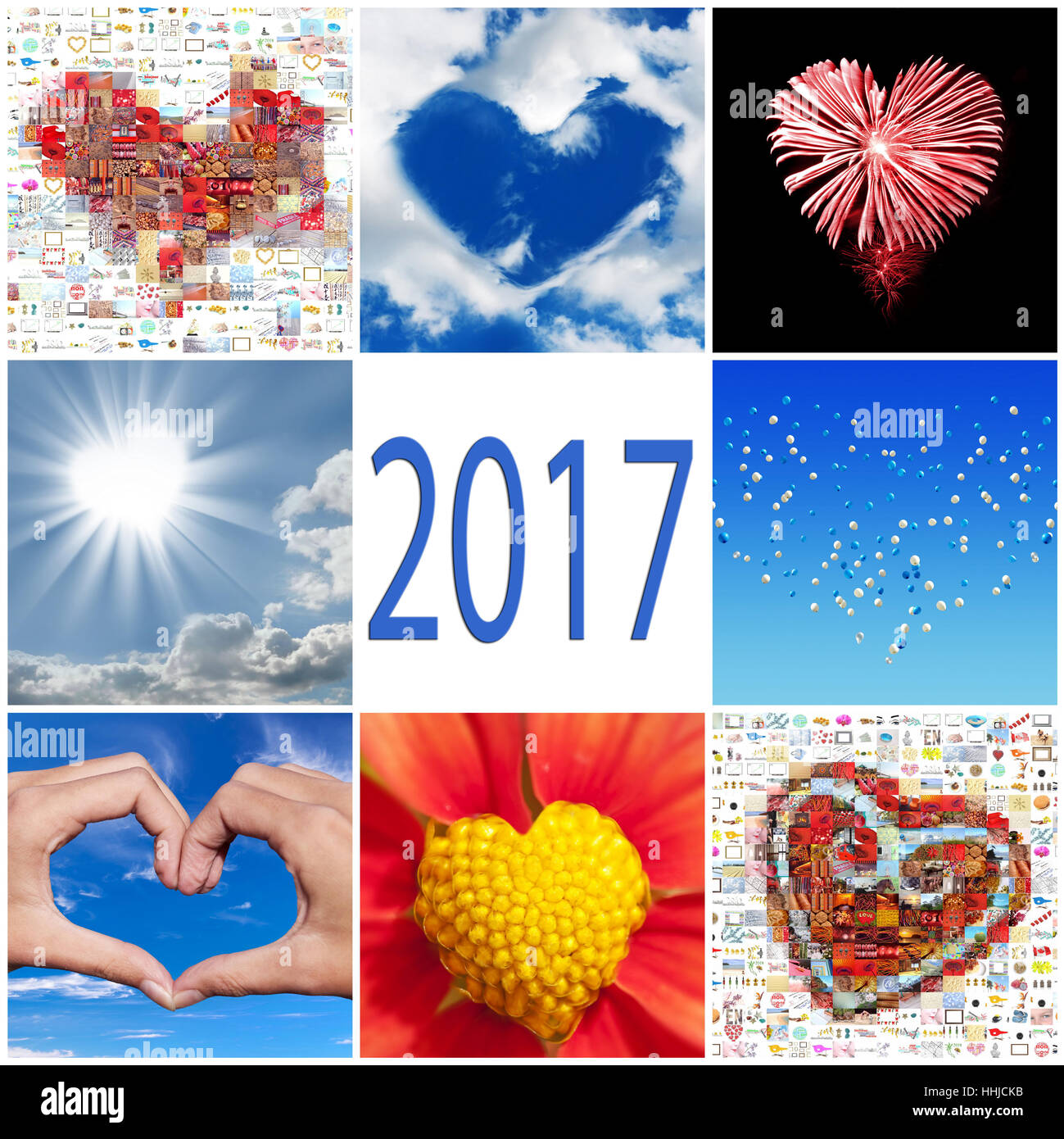 2017 Collection de carte de souhaits coeurs Banque D'Images